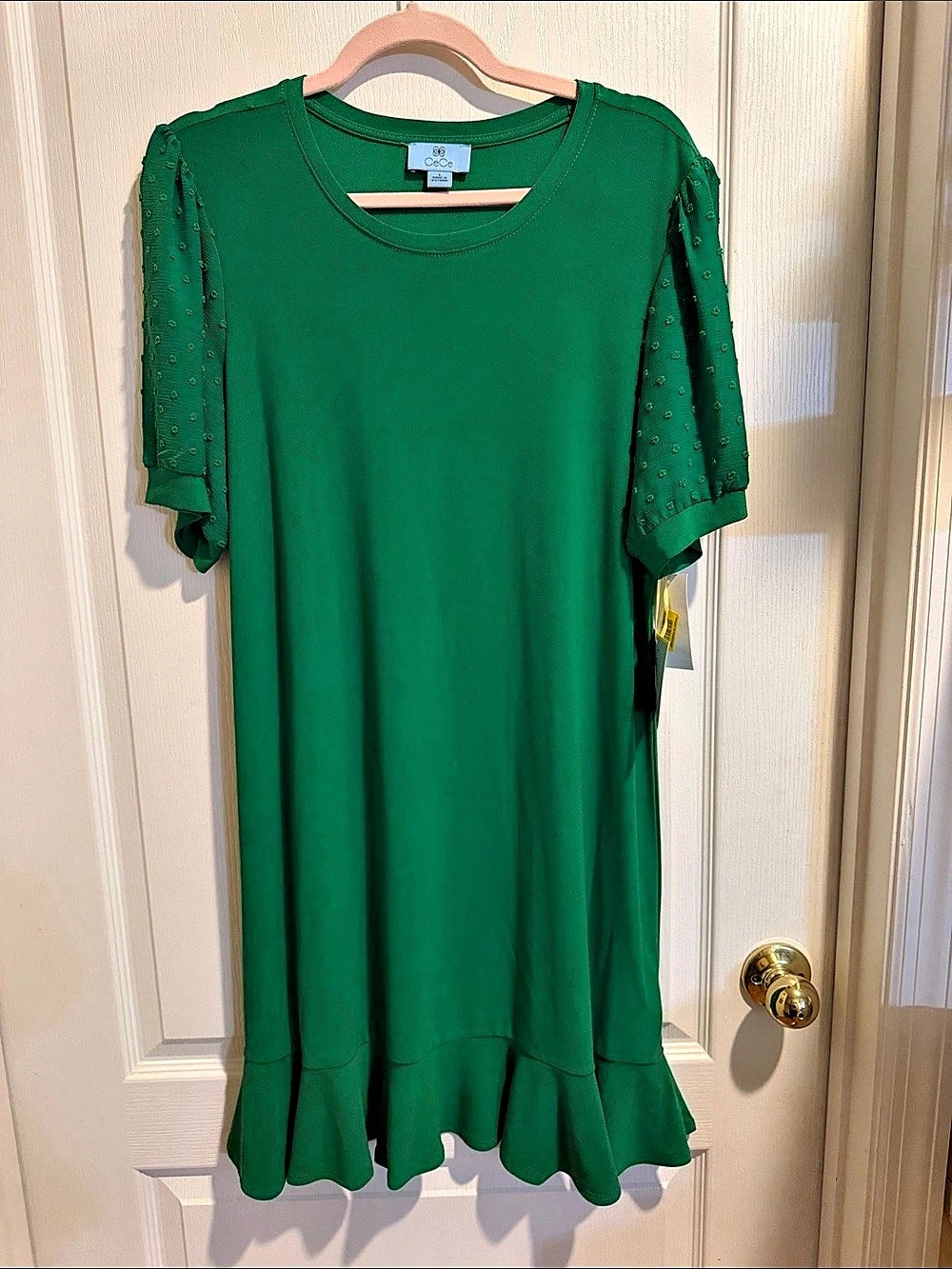 CeCe SPRING ITEMS Puff Sleeve Midi Dress in Green Size Large NWT